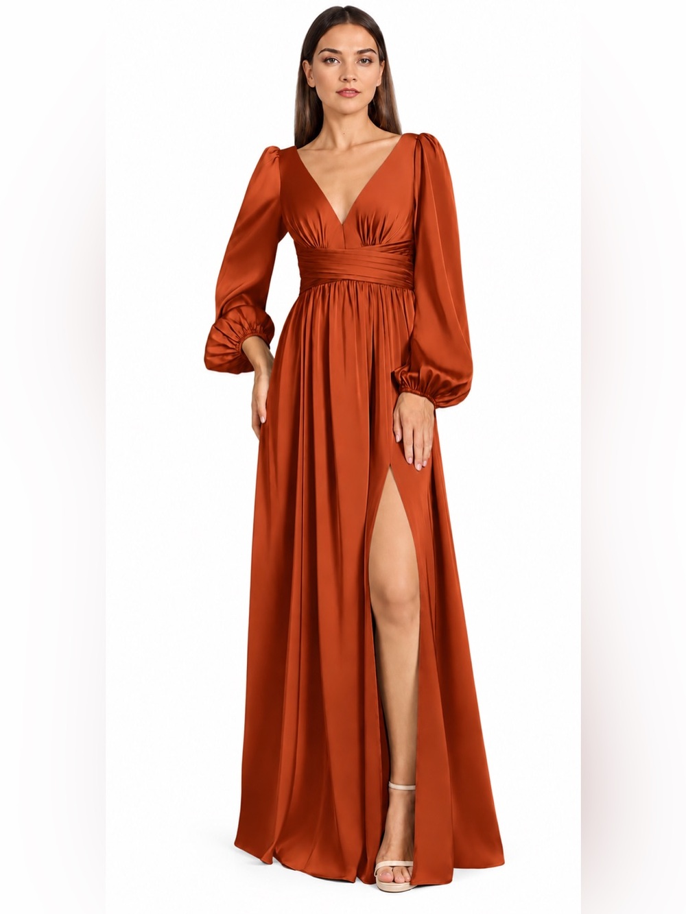 AZAZIE Norah Auburn Stretch Satin Maxi Dress Size A2